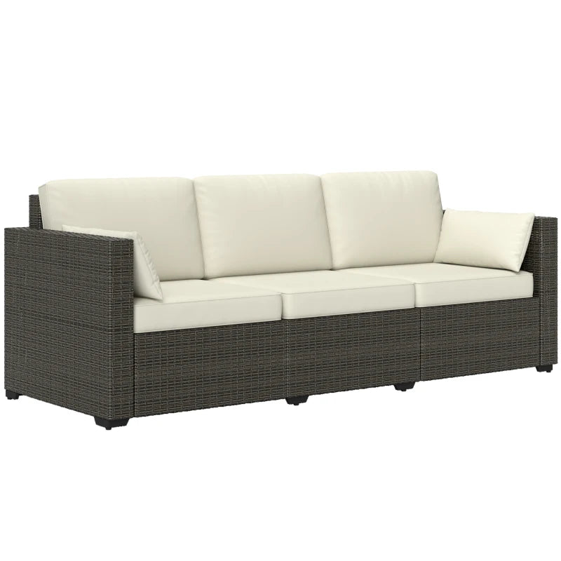 3-Seater Outdoor Sofa with Cushions, PE Rattan Conversation Patio Couch with Pillows for Garden, Poolside, Cream White