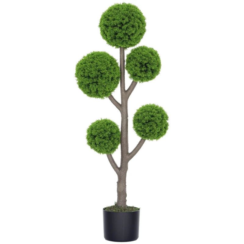 43.3" Artificial Ball Cypress Topiary Tree, Fake Plant in Pot for Indoor Outdoor Living Room Green