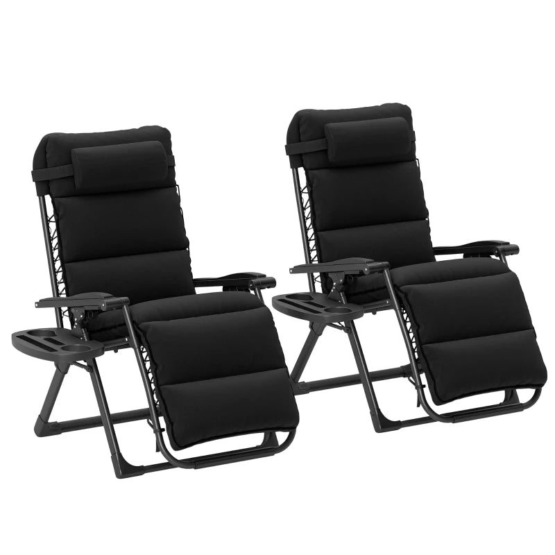 2pcs Reclining Zero Gravity Chair with Adjustable Backrest, Folding Garden Sun Lounger with Removable Cushion, Grey