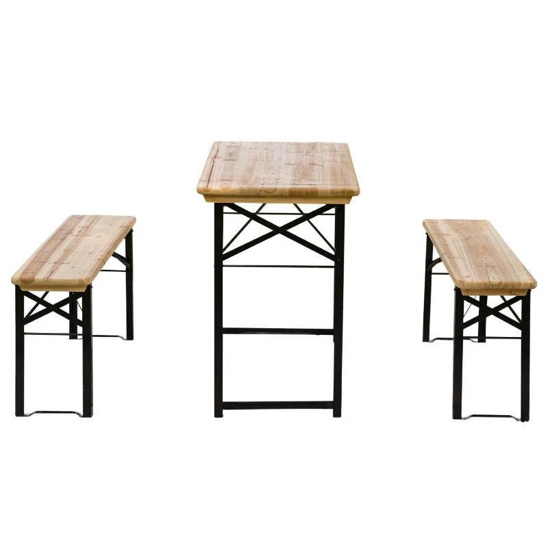 3 Pieces Folding Picnic Table Set, Portable Folding Picnic Table and Benches with Steel Frame for Garden, Park, Natural Wood