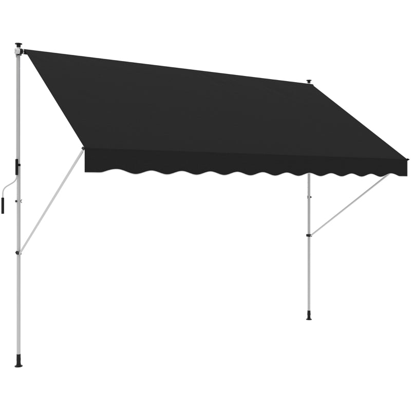 10x5ft Patio Sun Shade Canopy, Manual Retractable Awning with 5.6-9.2ft Support Pole for Window, Door, Porch, Black
