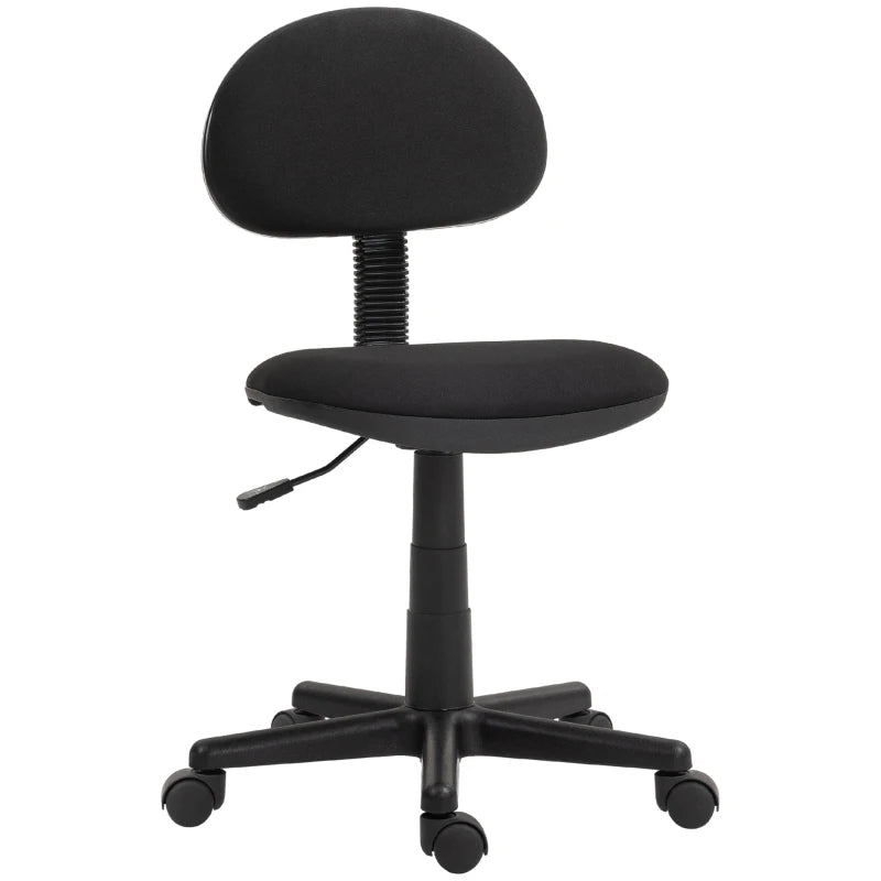Small Desk Chair, Armless Office Chair with Adjustable Height, 360° Swivel Wheels, Low Back for Small Spaces, Black
