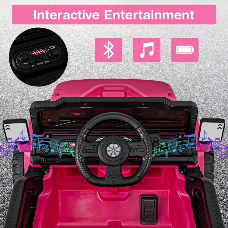 12V Kids Ride on Truck Car with Remote Control Threaded Wheels and 3 Speeds-Pink