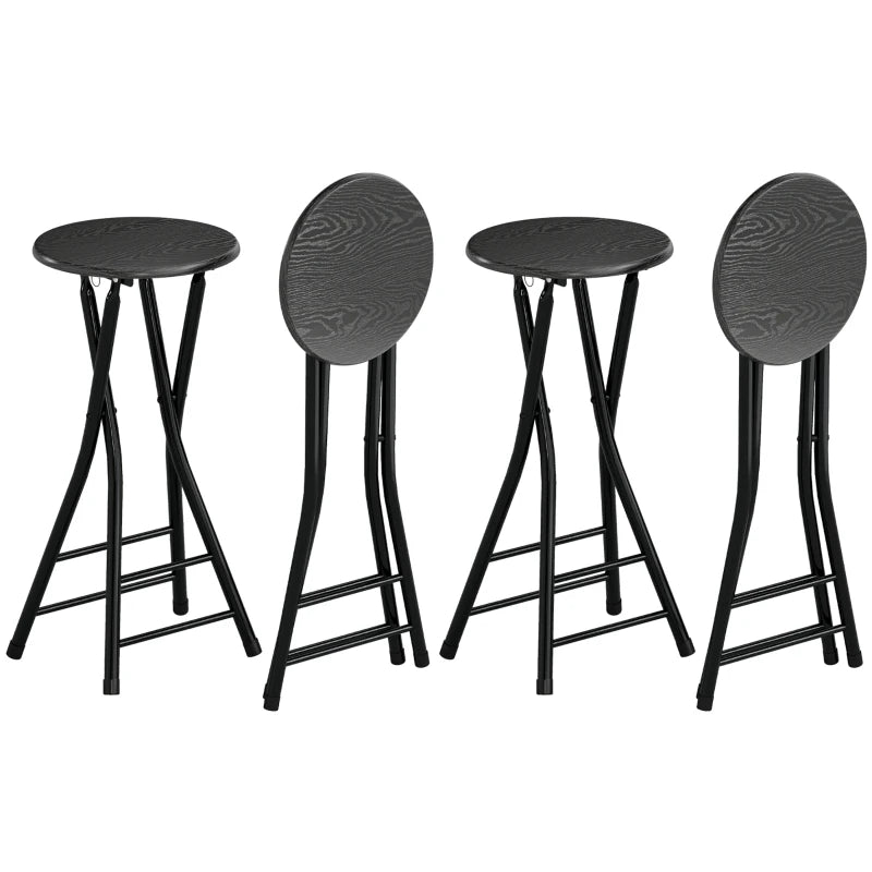 Set of 4 Foldable Barstools, Counter Height Bar Stools with Footrest and Steel Legs for Kitchen Island, Black