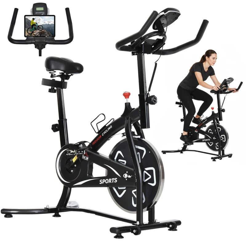 Soozier Exercise Bike, Stationary Bike with LCD Display, Indoor Cycling Bike for Home Workout, with 6 Flywheel, Black