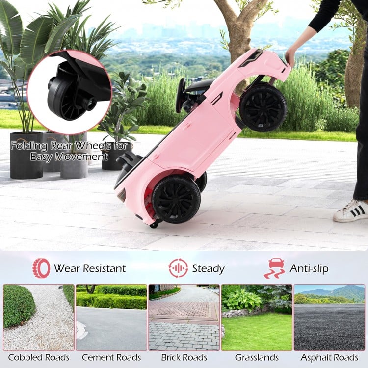 12V Kids Ride On Car with Remote Control Lockable Doors Slow Start System and LED Lights-Pink
