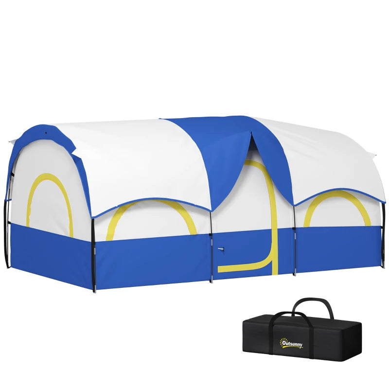 4-6 Person Camping Tent, 3 Room Cabin Tent, 3000mm Waterproof and UPF30+ with Sewn in Groundsheet and Carry Bag, Blue