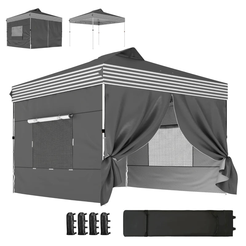 10 x 10 ft Pop Up Canopy Tent with 4 Sidewalls, UPF 50+ 1-Button Push Outdoor Instant Canopy with Wheeled Bag, Dark Grey