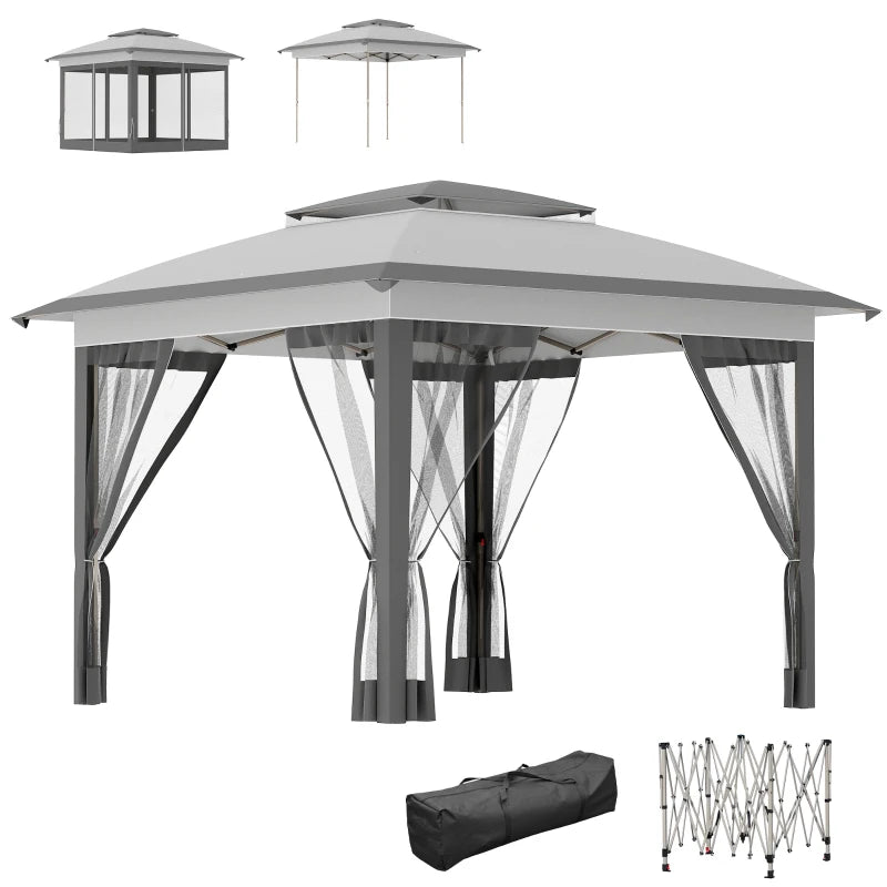 12' x 12' Pop Up Canopy Sun Shade Instant Tent Folding with Mesh Sidewalls, Grey