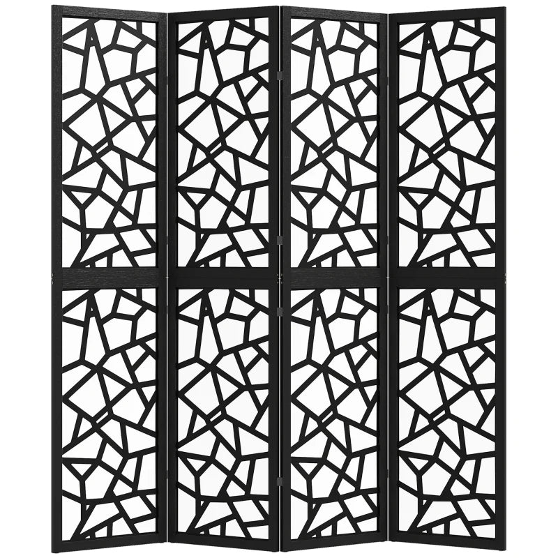 4 Panel Room Divider, 5.6 FT Lightweight Folding Privacy Screen with Geometric Pattern for Living Room, Bedroom, Black