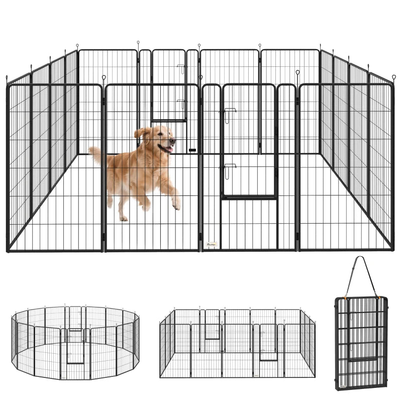 16 Panels Dog Playpen with Strap, Portable & DIY, for Large Dogs, for Yard, RV, Camping, Garden, 47" Height