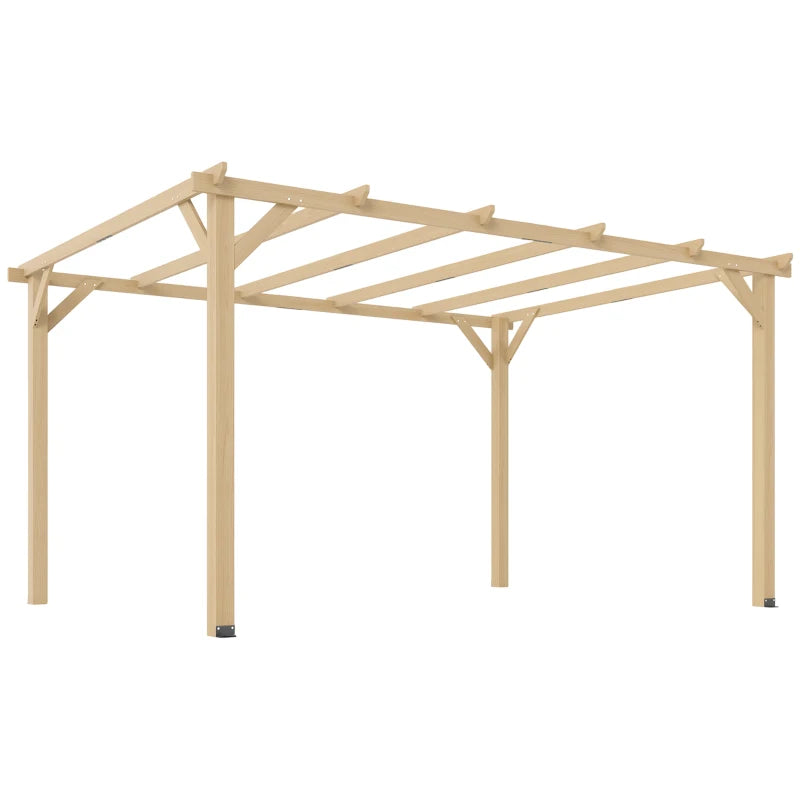 10' x 13' Wooden Pergola, Outdoor Pergola Gazebo Grape Trellis with Triangle Supports, Concrete Anchors, Nature Wood