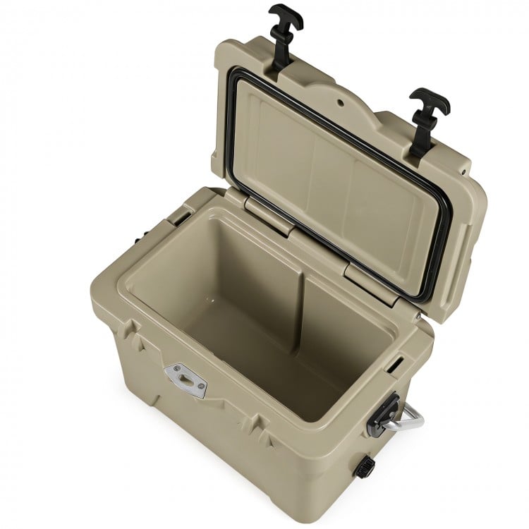 20 Quart Portable Hard Cooler with Built-in Ruler and Bottle-Khaki