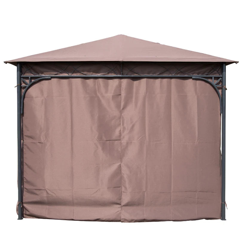 10x10ft Steel Garden Gazebo Patio Canopy Outdoor Event Party Tent Backyard Sun Shelter with Curtain Coffee