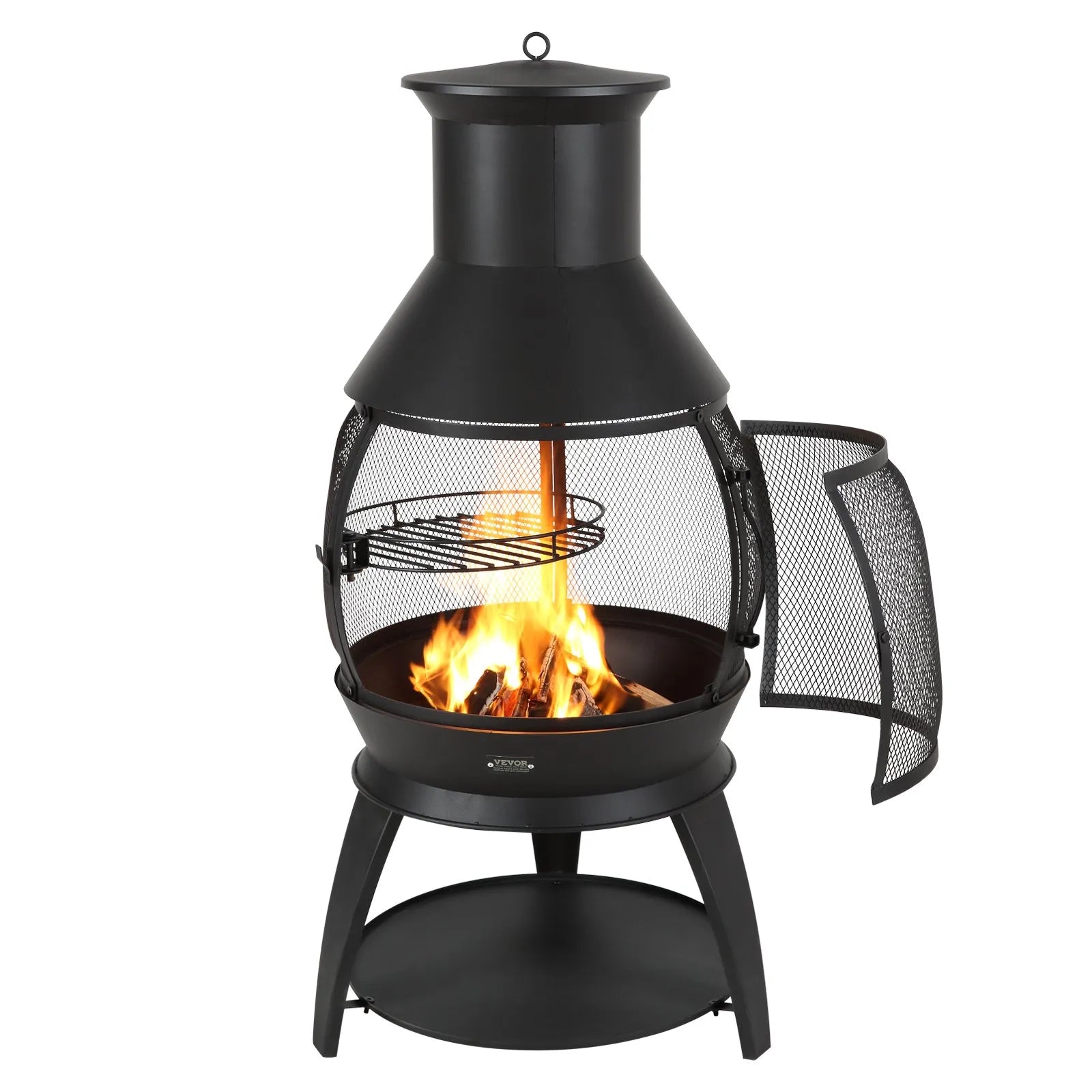 VEVOR 22 Inch Chiminea Outdoor Iron Fireplace with Grill Mesh & Chimney Coat