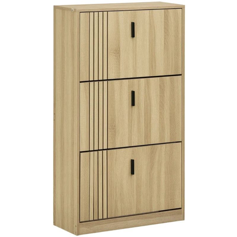 Shoe Storage Cabinet Organizer for 18 Pairs of Shoes with 3 Flip Drawers and Adjustable Shelves, Oak