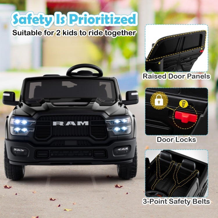 2 Seater 24V Ride on Toy for Big Kids Licensed Ram Truck with Remote and Music-Black