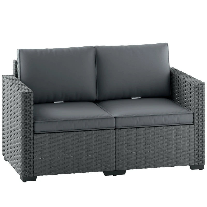 2 Seater Outdoor Couch Patio Sofa with Deep Seat, Cushions, Wide Armrests for Garden, Balcony, Porch, Dark Grey