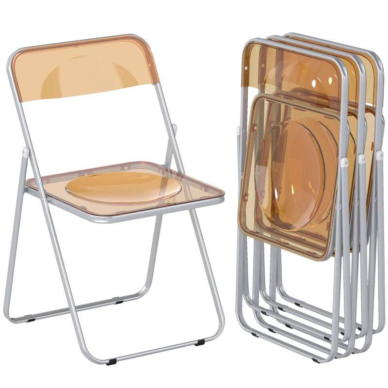 4 Pack Acrylic Foldable Chairs, Transparent Folding Chairs for Living Room, Home Office, Party, Orange