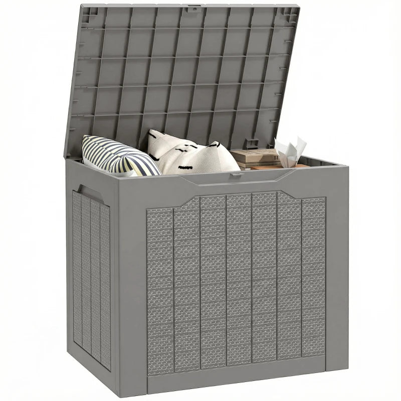 28 Gallon Deck Box, Resin Outdoor Storage Box with Handles, Waterproof and UV Resistant Storage Container