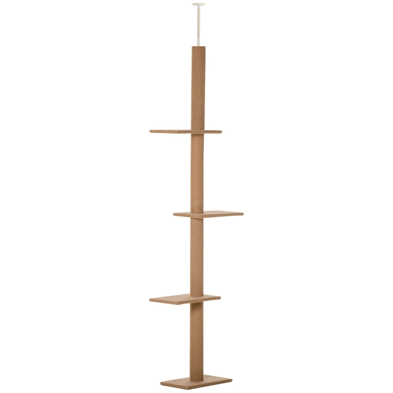 100" Floor To Ceiling Cat Tree w/ 3 Perches Activity Center for Kittens Cat Tower Furniture, Light Brown