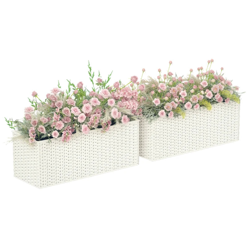 2 Pack 20 Inch Hanging Flower Pots, Railing Planter Box for Fence, Garden, Rattan Look, White