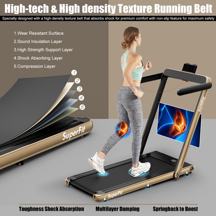 2.25HP 2 in 1 Folding Treadmill with APP Speaker Remote Control-Yellow