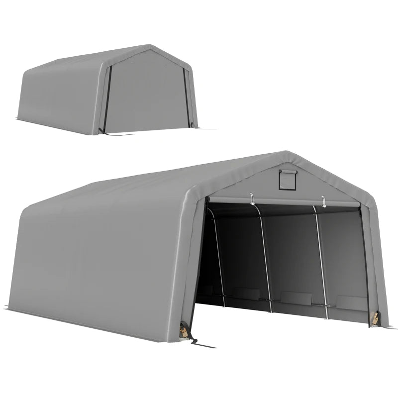 12' x 20' Portable Garage, Heavy Duty Carport Canopy with Ventilation Windows and Large Roll-up Door, Light Grey