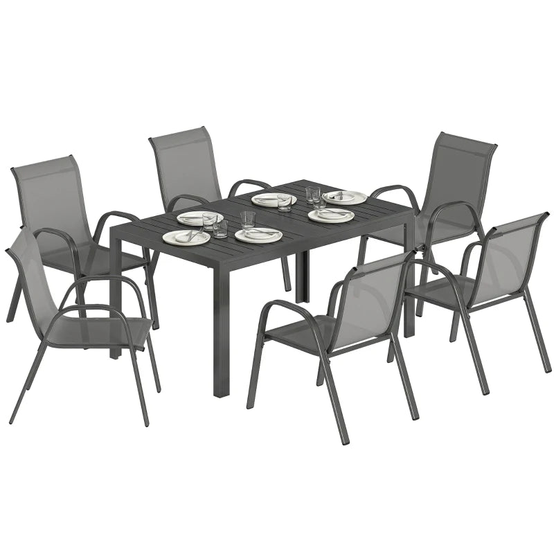 7 Pieces Outdoor Dining Set for 6, Patio Furniture Set with Rectangular Patio Table and Stackable Chairs, Light Grey