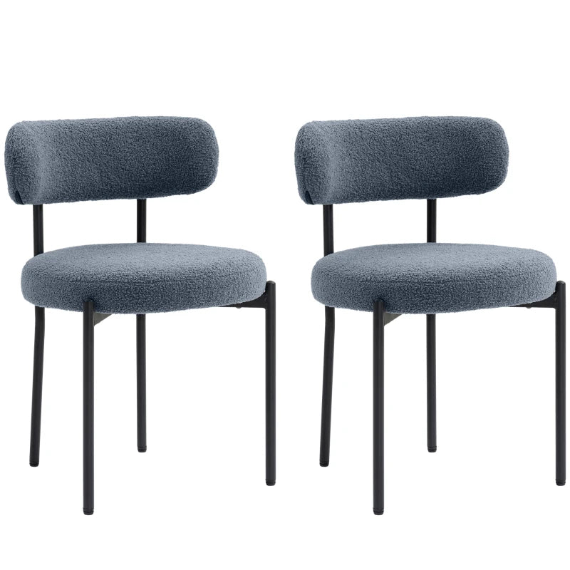 2 Pieces Kitchen Chairs, Modern Dining Chairs w/ Berber Fleece Upholstery and Steel Legs for Living Room, Grey