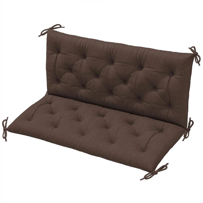2 Seater Garden Bench Cushion, Soft Thick Outdoor Non-Slip 2 Seater Soft Pad With Backrest, 47" x 43" x 4", Coffee