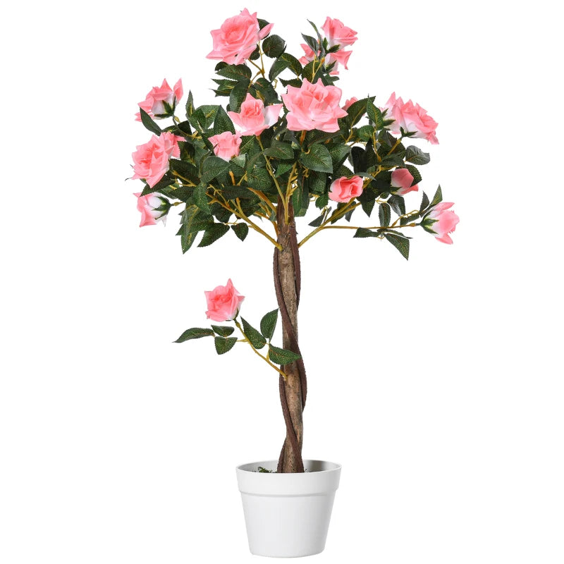 3FT Artificial Plant Pink Rose Floral in Pot, Fake Plant for Home Indoor Decor