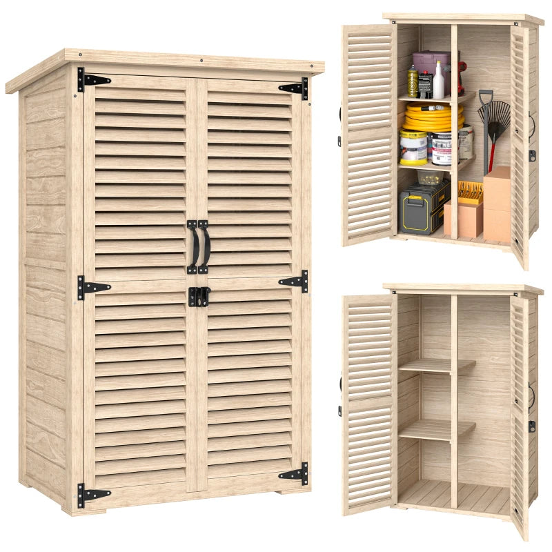 30" x 20" x 47" Wooden Garden Shed, Outdoor Storage Shed with Waterproof Asphalt Roof, Shelves, Natural