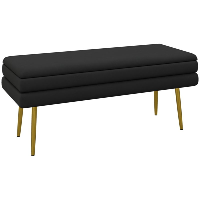 39" Storage Ottoman, Velvet End of Bed Bench with Steel Legs, Foot Stool with Storage for Bedroom, Living Room, Black