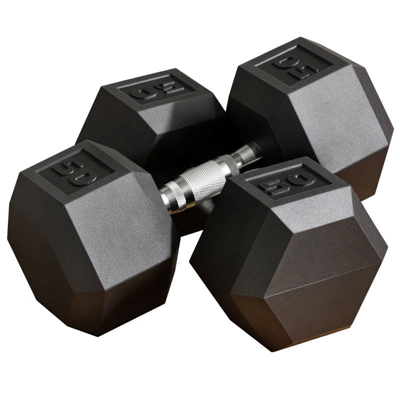 Soozier 2 x 50lbs Rubber Dumbbells Weight Set, Dumbbell Hand Weight for Body Fitness Training, Home Office Gym, Black