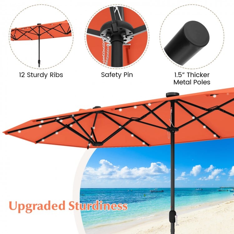13FT Double-sided Patio Umbrella with Solar Lights for Garden Pool Backyard-Orange