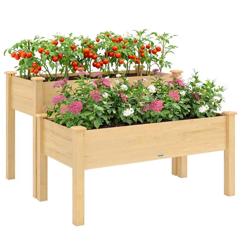 2 Tiers Wood Plant Raised Bed Flower Vegetable Herb Grow Box Stand Garden Step Planter Stand Free Combination Natural