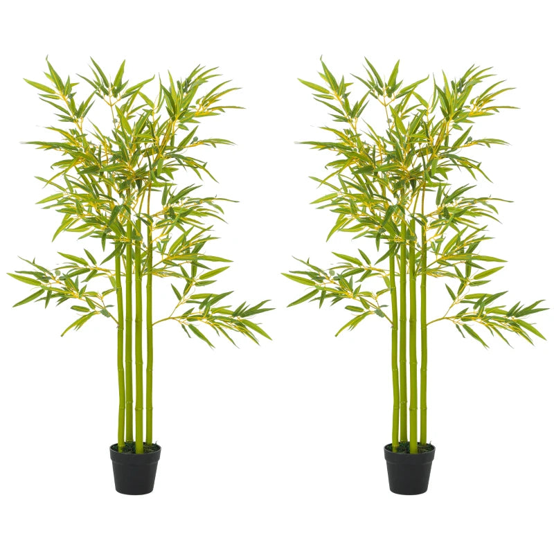 4FT Artificial Bamboo Tree Set of 2, Faux Decorative Plant in Nursery Pot for Indoor Decor