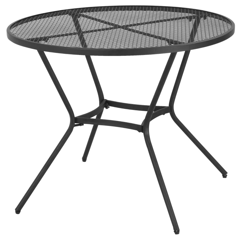 35" Round Patio Dining Table Steel Outside Table with Mesh Tabletop for Garden Backyard Poolside, Black