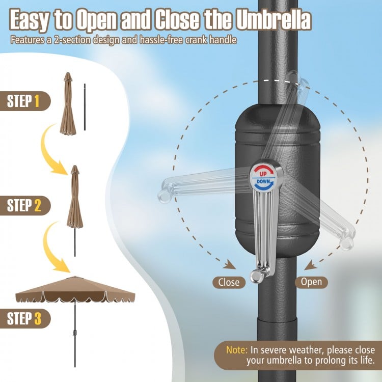 10 Feet Patio Umbrella Outdoor Market Umbrella with Crank Tilt Adjustment-Brown