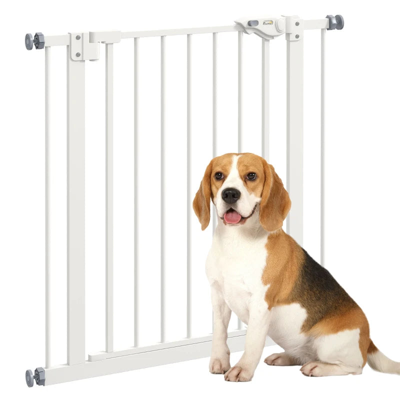 30 Inch Tall Pet Gate with Door Dog Gate and Barrier Indoor for Stairs, Pressure-Mounted Safety Gate, White