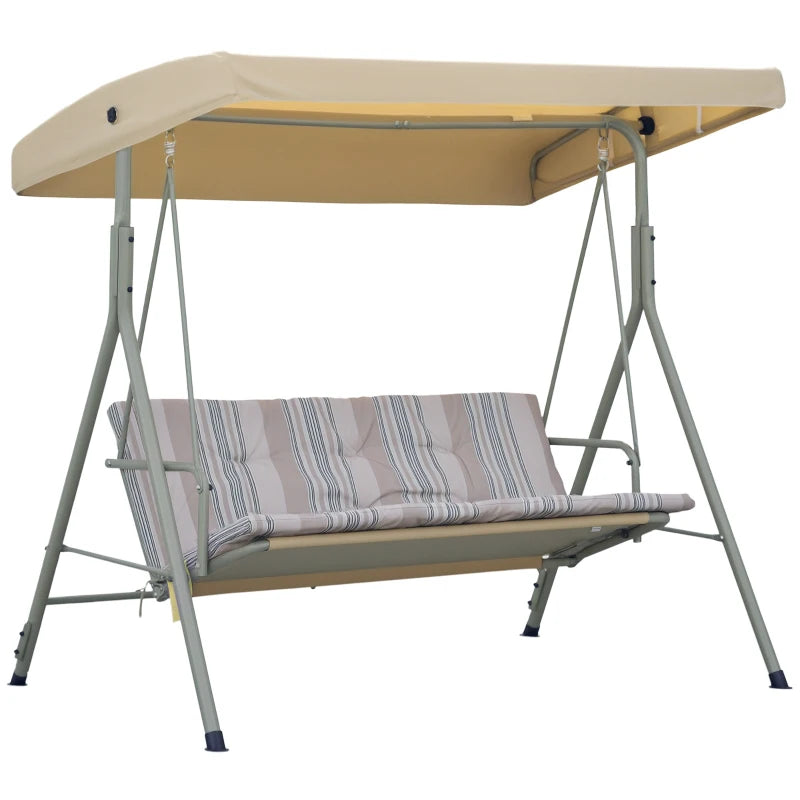 3-Seat Patio Swing Chair, Outdoor Porch Swing Glider with Adjustable Canopy, Light Brown