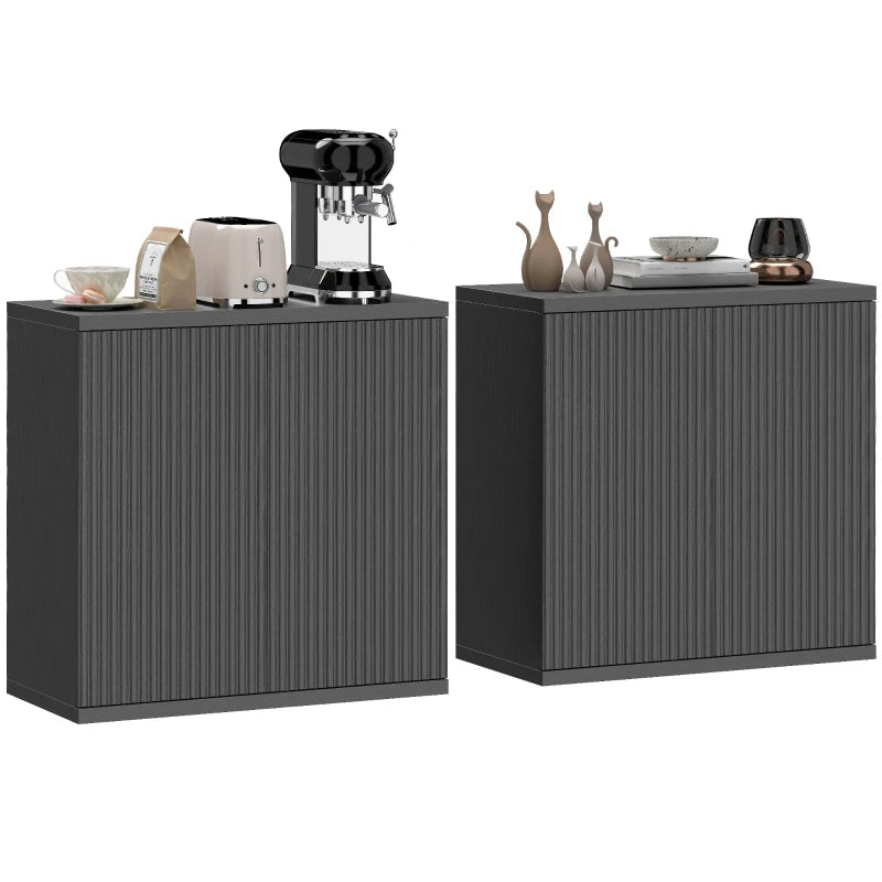 Sideboard Buffet Cabinet Set of 2, Kitchen Cabinet with Soft-Close Door and Adjustable Shelves, Distressed Black Grey