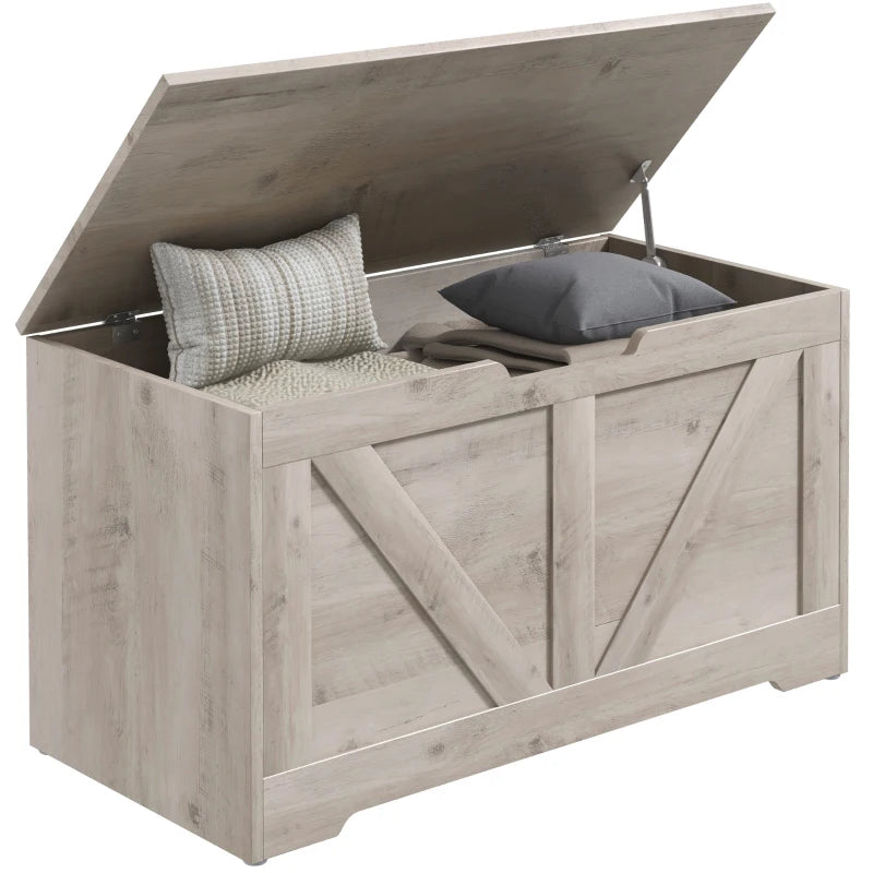 31.5 Inches Storage Chest, Storage Trunk with 2 Safety Hinges for Living Room, Grey Wood Grain