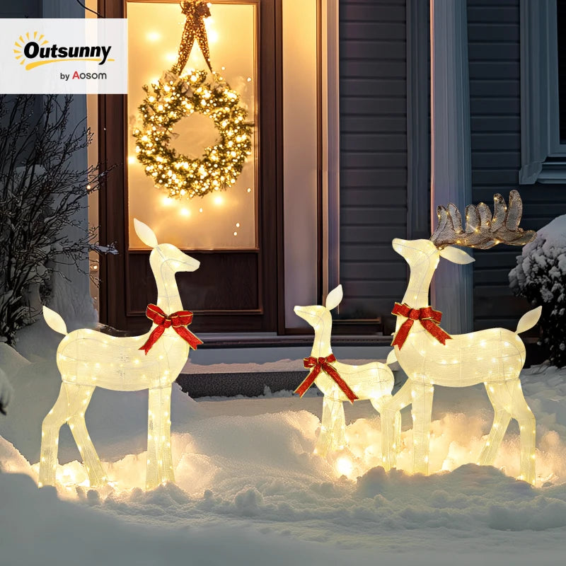 3 Piece Lighted Christmas Reindeer Family, 55" Light Up Deer, Outdoor Holiday Decor with LED Lights, Stakes, Zip Ties
