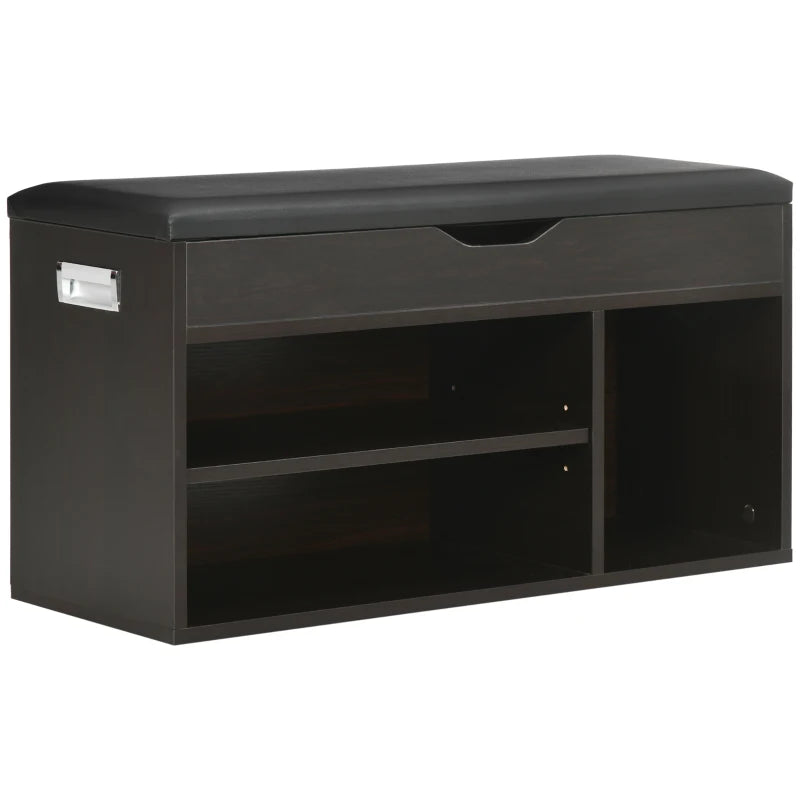 Shoe Bench Entryway Storage Rack with Padded Cushion, Hidden Storage for Hallway, Living Room, Black