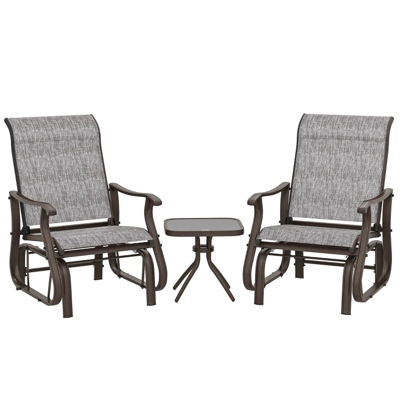 3PCs Gliding Rocking Chair & Bistro Tea Table Set, Grey