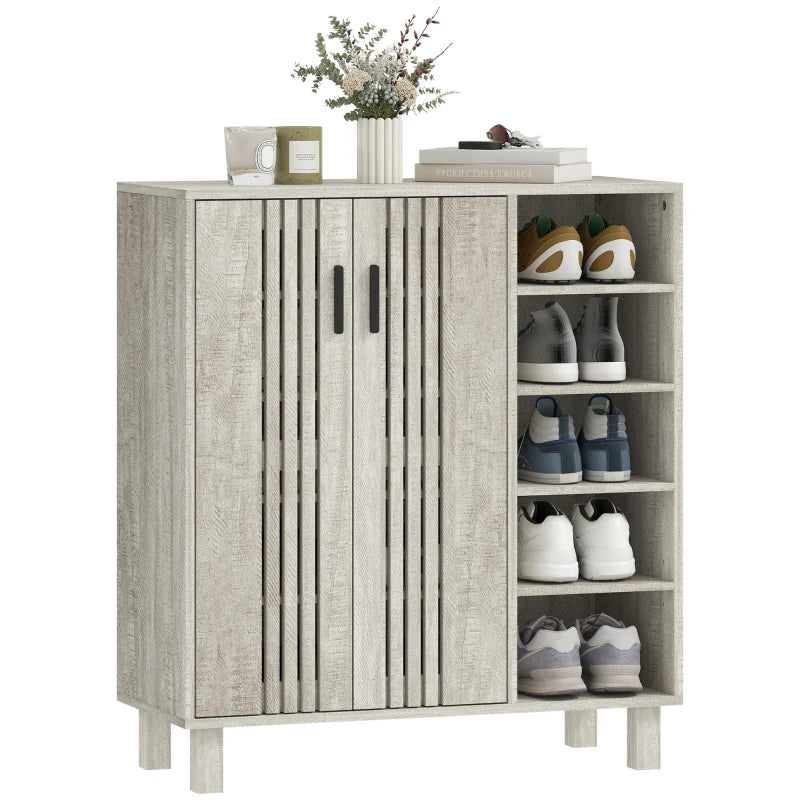 Shoe Storage with Double Doors and Open Shelves 17 Pair Shoe Storage Organizer for Entryway Hallway Light Grey