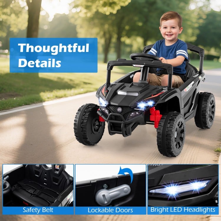 12V Kids Ride On Car UTV Electric Vehicle with LED Lights Music and Horn-Black