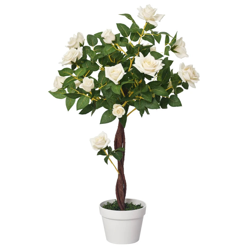 3FT Artificial Plant White Rose Floral in Pot, Fake Plant for Home Indoor Decor